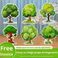Décor de scène imprimé numériquement avec des arbres forestiers, des plantes, des dessins animés, des ballons en carton KT pour les enfants, la maternelle, les spectacles sur scène