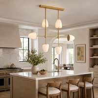 Lustre linéaire personnalisé en laiton et albâtre blanc, lustre moderne long pour éclairage intérieur de salle à manger, îlot de cuisine, salon