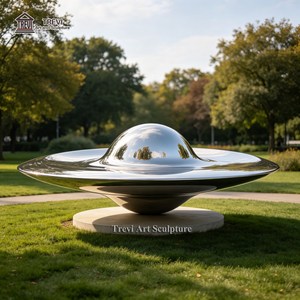 Scultura UFO Moderna in Acciaio Inossidabile Lucidato a Specchio, Decorazione per Giardino, Prato, Parco, Centrotavola Artistico - Product Image 5