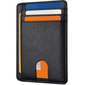 Porte-cartes RFID fin en cuir véritable de 4 pouces avec emplacements pour cartes de crédit et fenêtre pour carte d'identité photo pour hommes - Product Image 1
