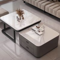 Grande table basse carrée en bois de verre blanche et noire extensible avec rangement de luxe moderne unique pour le salon