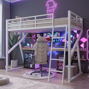 Lit superposé multifonctionnel moderne avec cadre en métal et en bois et bureau pour petits appartements - Tailles personnalisables durables - Product Image 1