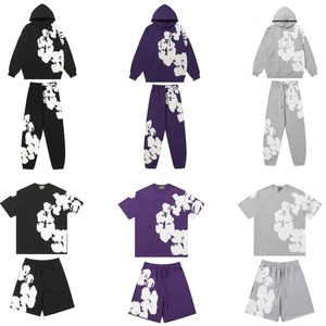 Ensemble sweat à capuche et pantalon ample en coton DT Kapok de haute qualité, style américain, avec poche imprimée, 350-400g - Product Image 1
