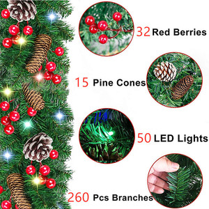 Ghirlanda Natalizia Artificiale Pre-Illuminata con Pigne e Bacche Rosse, Luci LED Flessibili per Scale e Caminetti, Decorazione Natalizia all'Ingrosso - Product Image 4
