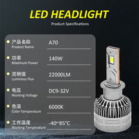 Ampoule de phare LED de voiture A70 H1 140W 22000LM 6000K IP67 étanche haute puissance, ampoule de lampe automobile, vente en gros