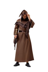 Mantello da Mago Marrone con Cappuccio per Uomo, <span class=keywords><strong>Costume</strong></span> Medievale da Sorcero, Abbigliamento per Spettacoli di <span class=keywords><strong>Halloween</strong></span> - Product Image 6