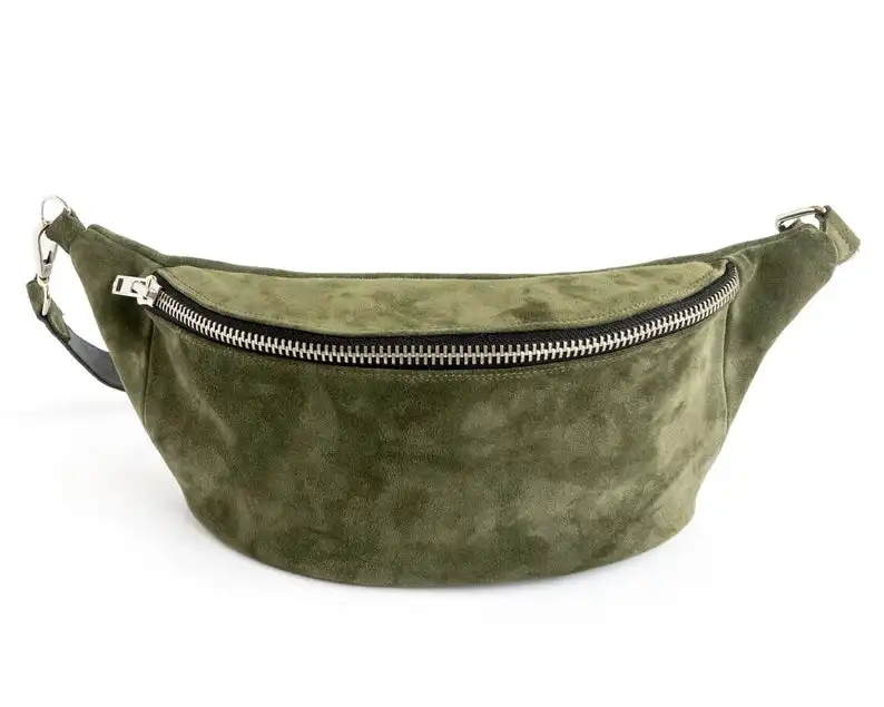 Du Lịch Fanny Pack Màu Xanh Da Lộn Da Hông Túi Eo Phụ Nữ Đàn Ông Túi Bum