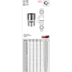 Yato 1/2 Inch Socket Wrench 8mm Chrome Vanadium Steel Ball Hex Automotive Repair <b>Tool</b> YT-1201 - Product Image 1