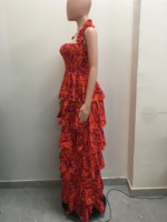 Robe longue à volants et imprimé floral pour femme, col halter, style Sehe Fashion
