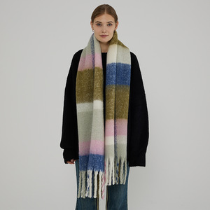 Tartan Plaid Faux Cashmere <b>Scarf</b> <b>Oversized</b> Boucle Yarn Thick Warm Winter Women Neck Warmer Pashmina Shawls Wraps - Product Image 4