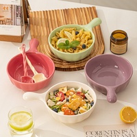 Bol de cuisson en céramique crème style Ins, compatible micro-ondes, avec poignée, design moderne et minimaliste, pour nouilles escargot, nouilles instantanées, salades et riz