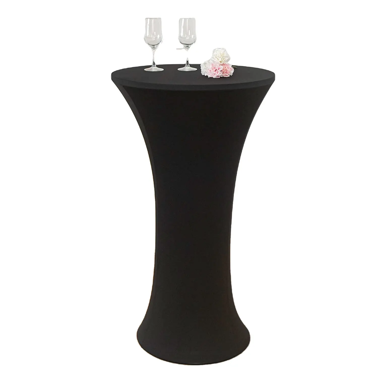 Wettbewerbs fähiger Preis schwarz Cocktail Bistro stehende Bar Spandex Tischdecke Stoff Kunst die Tischdecke Abdeckung für Outdoor-Tisch