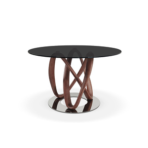 Table à manger ronde en marbre noir de Noyer d'Amérique, style minimaliste italien, table à manger en bois massif et verre - Product Image 5