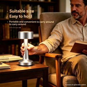 Lampe de table LED moderne à commande tactile, intensité réglable, blanc chaud 3500K, pour chambre à coucher, chevet, bureau, lecture, corps en fer, abat-jour en métal, batterie - Product Image 3