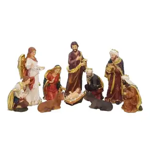 Hand Gesneden Vintage Religieuze Hars Kerst Kerststal Sets Standbeelden Religieuze Ambachten