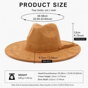 Sombrero Fedora de Ala Ancha Personalizado para Mujer, Sombrero Estilo Ranchero de Gamuza Sintética, Sombrero Boho Occidental de Moda con Logotipo - Product Image 3