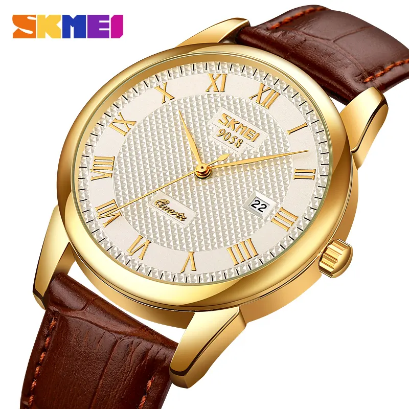 Skmei 9058 Men's Fashion Minimalist Wrist Watch Analog Date with Leather Strap