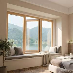 Fenêtre à battant française en aluminium composite sur mesure, verre isolant à économie d'énergie, revêtement en chêne massif pour maison zéro émission - Product Image 6