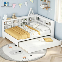 Lit d'appoint en bois pour enfants avec tête de lit bibliothèque en forme de L et lit gigogne, mobilier de chambre d'amis