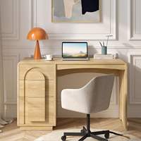 Houten bureau met gebogen laden en archiefopbergruimte, moderne computertafel voor thuiskantoor, kaptafel voor slaapkamer en studeerkamer