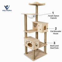 Arbre à chat capsule spatiale avec dôme en acrylique, maison pour chat en bois et pilier en sisal, mobilier d'escalade pour chat, vente en gros