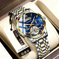 Montre squelette à quartz pour homme JEMSDUN, boîtier en alliage 42 mm, bracelet en acier inoxydable, étanche 30 m, aiguilles lumineuses, usage quotidien