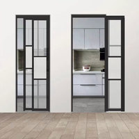 Porte coulissante pliante moderne blanche et noire minimaliste en alliage d'aluminium, ensemble complet pour salle de bain, cuisine, verre trempé, usage intérieur