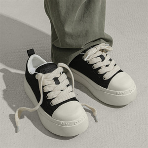 Summer new style black versatile with thick soles for heightening, suitable for couples, casual sneakers <b>Canvas</b> trendy Shoes - Product Image 3