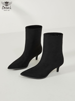 Bottes mi-mollet à bout pointu pour femme GMM003, semelle PU TPU, talon chaton, style minimaliste, bottes habillées noires et marron