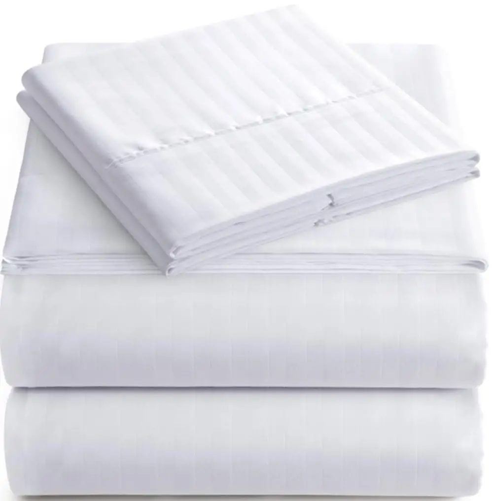 Wholesale luxury white hotel linen 1cm satin stripe 100% cotton bulk bed flat sheets for star hotel bedding