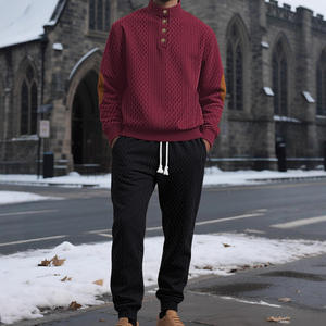 Df-418 Conjunto de sudadera con capucha de punto para hombre, pantalones deportivos de color sólido, ropa deportiva informal, traje de fibra de poliéster para deportes y negocios - Product Image 1