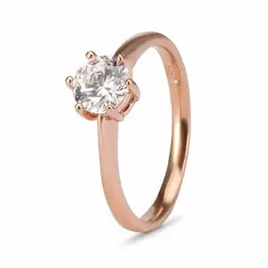 Produttore di gioielli riempiti d'oro anello di fidanzamento solitario con diamante a taglio rotondo da 1 carato 6 poli taglio ideale