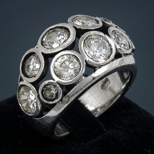 Art Palace 925 Silver Cluster <b>Ring</b> With Round <b>Crystal</b> Rhinestones Bezel Setting Classic Style Unisex Jewelry - Product Image 1