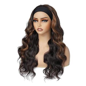 Perruque bandeau en soie glacée de 26 pouces, en fibre synthétique haute température, sans colle, noire et <span class=keywords><strong>marron</strong></span>, <span class=keywords><strong>cheveux</strong></span> longs bouclés ondulés pour femmes - Product Image 2