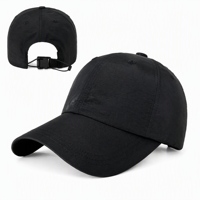 Casquette de course noire unisexe à séchage rapide, style baseball, avec boucle en plastique réglable, cordon élastique et ventilation, modèle sport vierge