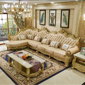 Furnitur Ruang Tamu Mewah Klasik Mode Eropa Set Sofa Kulit Asli Set Chesterfield Sofa 1 Set