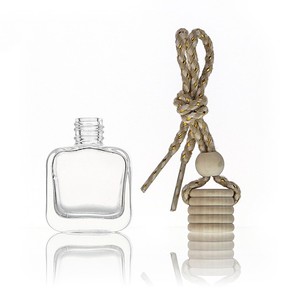 Purificador de aire de coche de cristal con tapa de madera de 5ml a 15ml, botella de Perfume colgante, forma cuadrada con tapón de rosca, difusor de Perfume para coche - Product Image 1