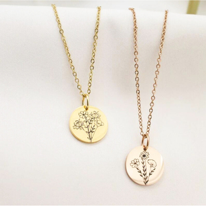 Mois de naissance Fleur Collier Personnalisé Pièce Gravure Bijoux En Or Bijoux Personnalisés Timbres Naissance Pierre Bijoux Bijoux En Ou Véritable - Product Image 4