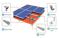 Système de montage pour toit en tuiles - Support solaire photovoltaïque personnalisé avec résistance au vent de 60 m/s et angle d'inclinaison de 10 à 45 degrés, couleur argent