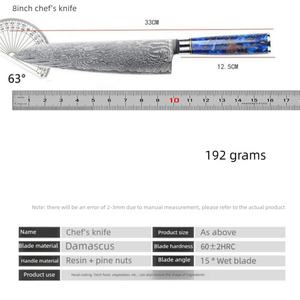 Cuchillo de chef de acero de Damasco de 67 capas con mango de resina de piñón de pino, cuchillo de cocina metálico para el hogar, venta al por mayor - Product Image 6