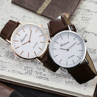 Pabrik Perhiasan ODM OEM Grosir Jam Tangan Quartz Pasangan Geneva Kustom Logo dalam Jumlah Kecil Dial Sederhana dengan Penanda Kulit Coklat