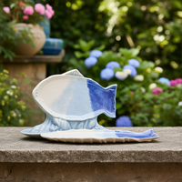Fuente de agua tricolor para peces, 36x18 cm, de cerámica, decorativa, para jardín o patio exterior.