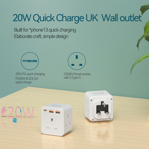 Wontravel High Quality 3 Way USB Wall <b>Multi</b> Plug <b>Charger</b> 20W PD Uk Wall Outlet for Home Office - Product Image 5