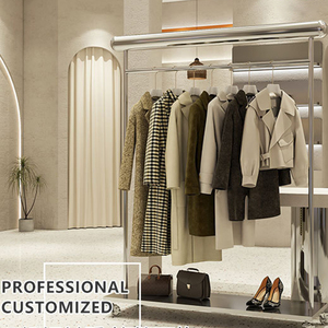 Phụ Nữ Của Quần Áo Cửa Hàng Hiển Thị Đứng Thép Không Gỉ Nâng Sàn Để Trần Hai Lớp Có Thể Điều Chỉnh Điện Thoại Di Động Quần Áo Đường Sắt - Product Image 5