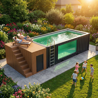 Piscine en acier de 2,56 x 1,6 m - Piscine conteneur portable résistante aux UV, design pliable, filtration au sable, éclairage LED sous-marin