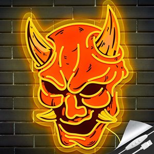 Letrero de Neón Flexible de Acrílico con Diseño de Máscara Hannya Japonesa, Luz LED Naranja <span class=keywords><strong>Demon</strong></span> DC 12V para Decoración de Pared en Hoteles, Bares y Salas de Juego - Product Image 1