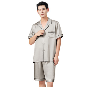 Pijamas cómodos de seda de morera 100% para hombre, pantalones cortos finos y transpirables de manga corta, conjunto de dos piezas, traje informal liso para estar en casa - Product Image 5