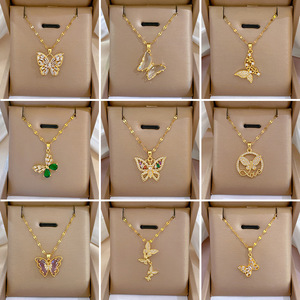 Kalung Liontin Kupu-kupu Berlapis Emas 18K Baja Anti Karat Zirkon Berkualitas Tinggi, Perhiasan Mewah Terlaris untuk Wanita - Product Image 1