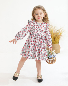 Abito Personalizzato per <span class=keywords><strong>Bambina</strong></span> con Maniche Lunghe a Volant, <span class=keywords><strong>Vestito</strong></span> Casual Floreale Boho, Outfit Carino e Morbido per l'Inverno e l'Autunno - Product Image 4