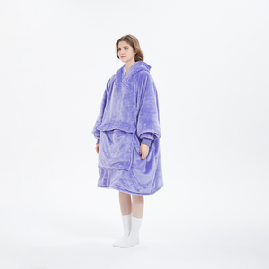 Cao Cấp Tùy Chỉnh Quá Khổ Ấm Mềm Mại Ấm Cúng Lông Cừu Sherpa Tím Người Lớn Mùa Đông Mặc Áo Chăn Với Túi Lớn - Product Image 3